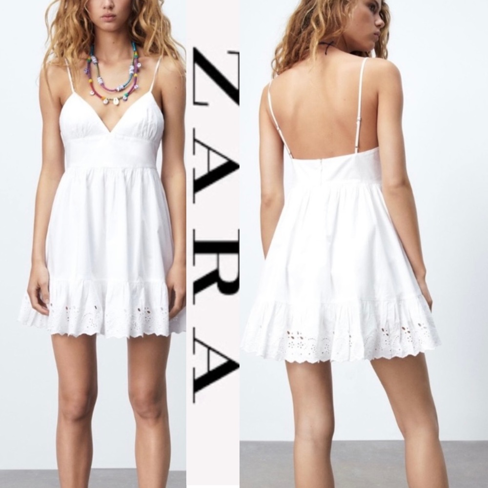 Zara White Eyelet Trim Spaghetti Strap Sundress